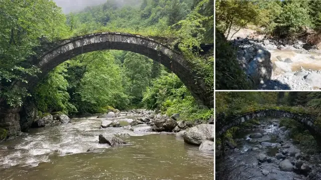 Asırlara meydan okuyan tarihi taş köprü selde yıkıldı